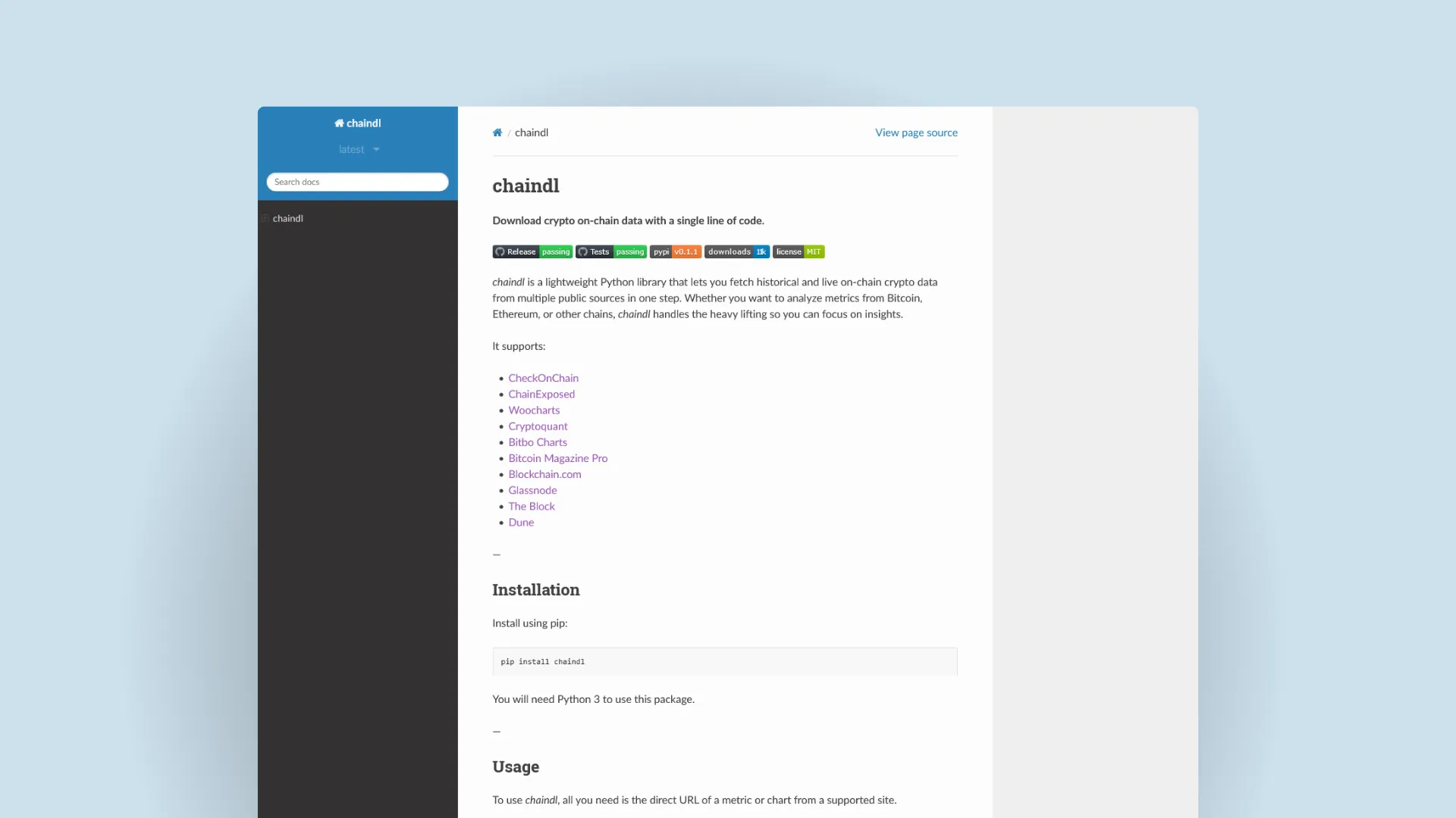 chaindl Documentation Screenshot
