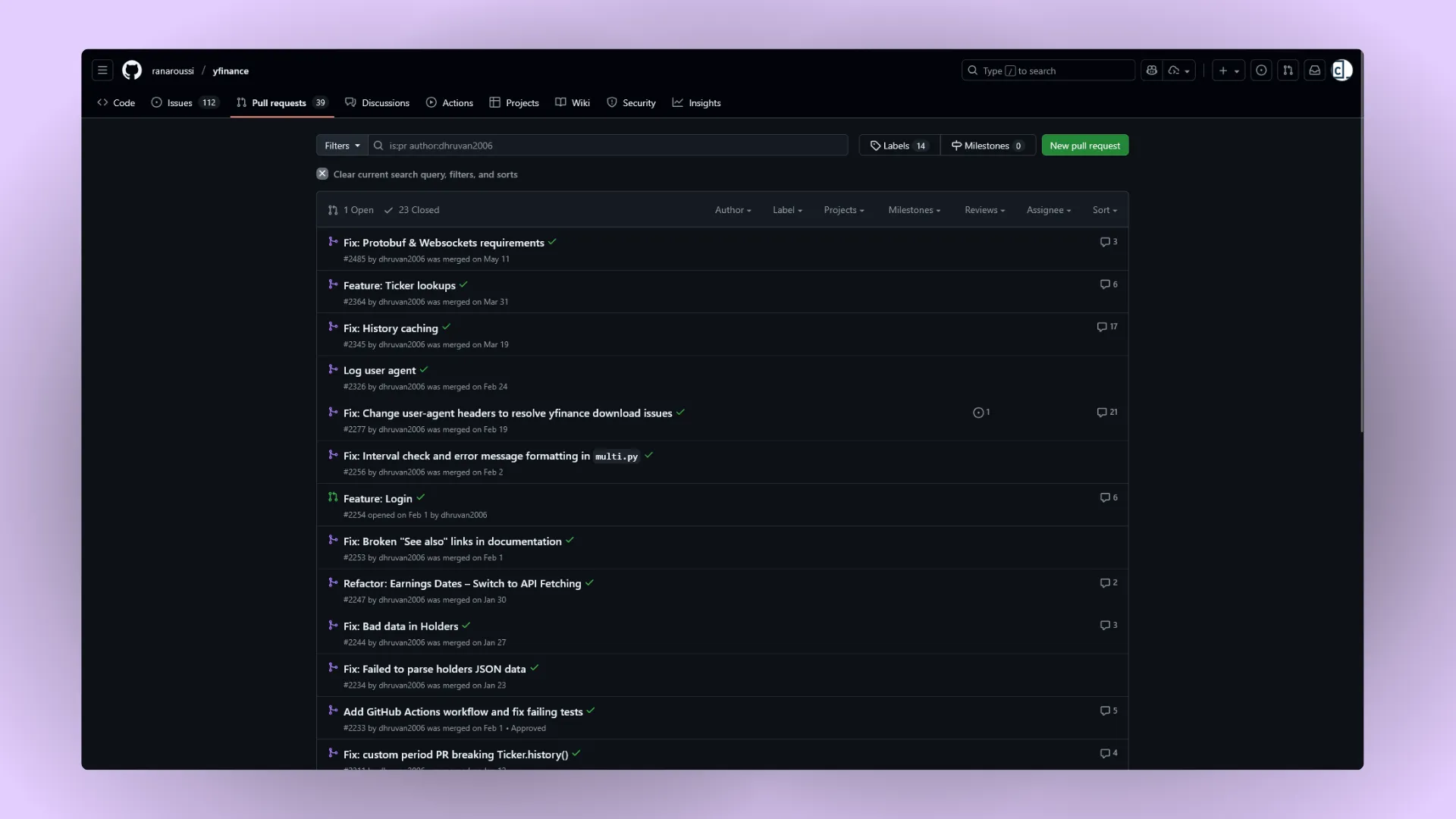 yfinance Pull Requests by dhruvan2006